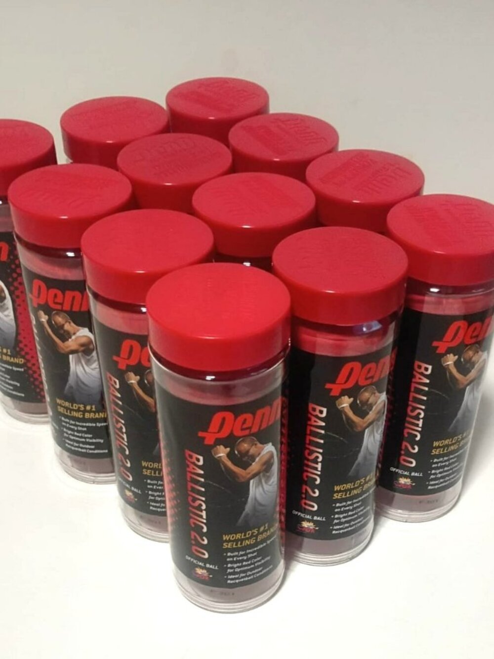 Penn Racquetball Ballistic 2.0 Fast Red Ball 36-Bal1, 12 3-packs. Half-case.
